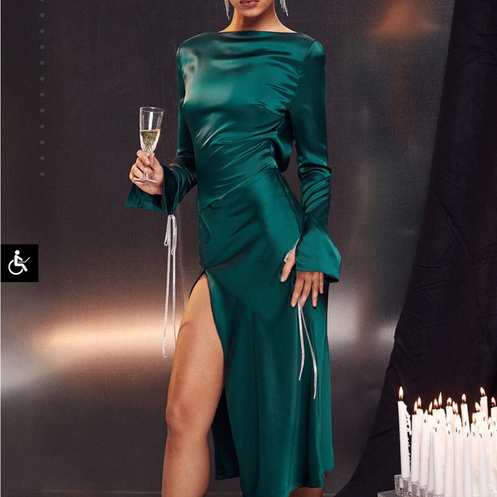 HouseofCB Elegant Green Satin Midi Dress